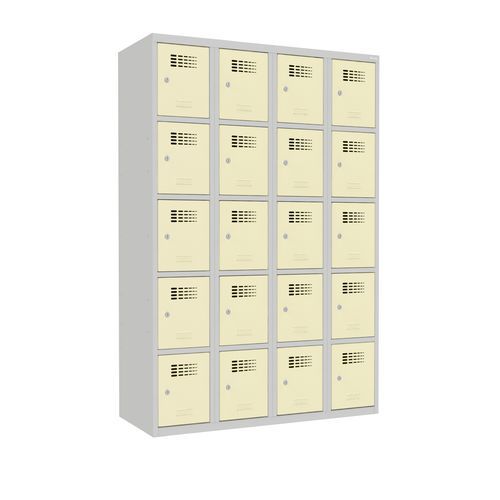 Svařovaná šatní skříň Josh, 20 boxů, cylindrický zámek, šedá/béžová