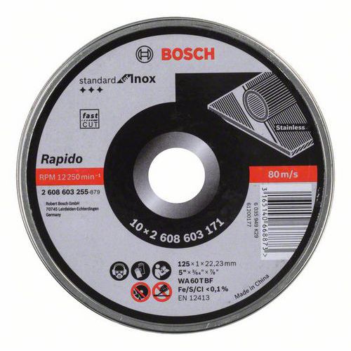 Bosch - Řezný kotouč rovný Standard for Inox - Rapido WA 60 T BF, 125 mm, 22,23 mm, 1,0 mm, 10ks x 10 BAL