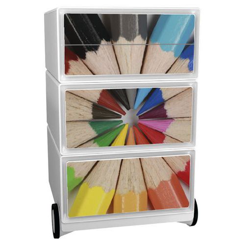 Mobilní kontejner Manutan Expert Easy Office, 4 zásuvky, 64,2 x 39 x 43,6 cm, pastelky