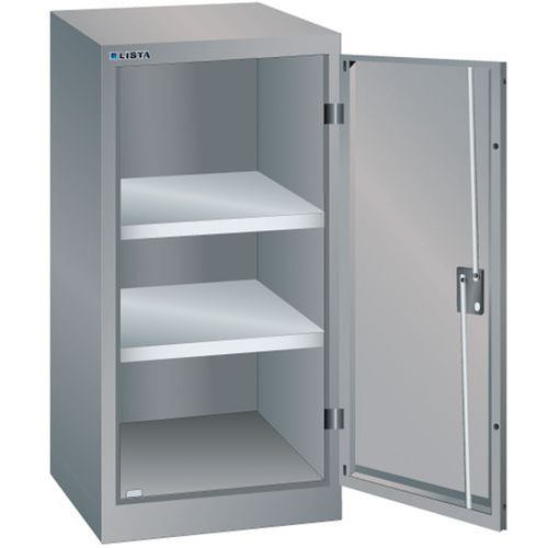 Dílenská skříň LISTA s policemi, 500x500x1000mm, 2 police, šedá/stříbrná