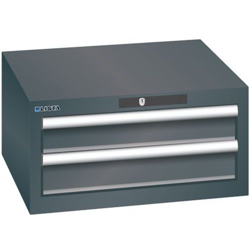 Dílenská zásuvková skříň Lista, 2 zásuvky: 2x 100 mm, černá