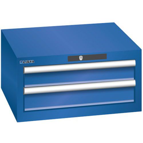 Dílenská zásuvková skříň Lista, 2 zásuvky: 2x 100 mm, fluorescentní modrá