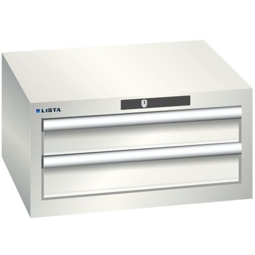 Dílenská zásuvková skříň Lista, 2 zásuvky: 2x 100 mm, světle šedá