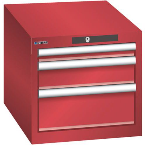 Dílenská zásuvková skřín Lista, 3 zásuvky - 1 x 50mm+ 1 x 100mm + 1x 150mm, červená