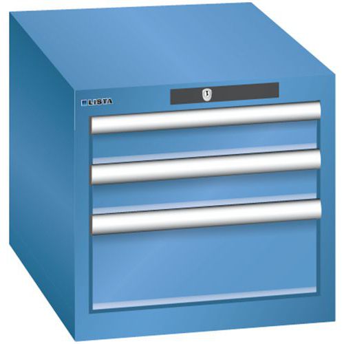 Dílenská zásuvková skřín Lista, 3 zásuvky – 2x 75mm+ 1x 150mm, modrá