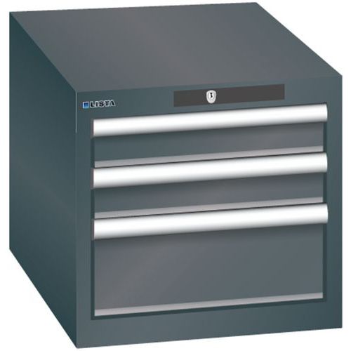 Dílenská zásuvková skřín Lista, 3 zásuvky – 2x 75mm+ 1x 150mm, černá