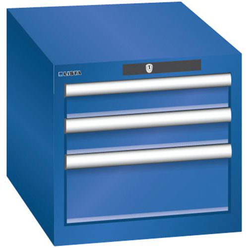 Dílenská zásuvková skřín Lista, 3 zásuvky – 2x 75mm+ 1x 150mm, fluorescentně modrá