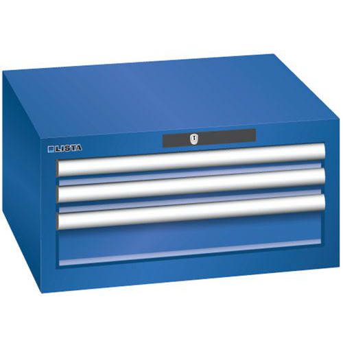 Dílenská zásuvková skříň Lista, 3 zásuvky: 2x50 + 1x 100mm, fluorescentní modrá