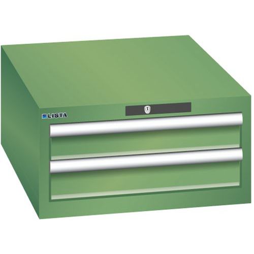 Dílenská zásuvková skříň LISTA, 2 zásuvky = 2x 100mm, 564x725x283mm, zelená