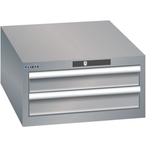 Dílenská zásuvková skříň LISTA, 2 zásuvky = 2x 100mm, 564x725x283mm, šedá/stříbrná