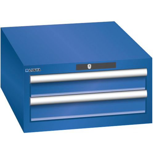 Dílenská zásuvková skříň LISTA, 2 zásuvky = 2x 100mm, 564x725x283mm, fluorescentní modrá