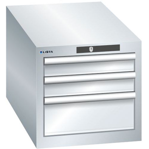 Dílenská zásuvková skřín Lista, 3 zásuvky: 2x75mm + 1x 150mm, 411x725x383 mm, šedá
