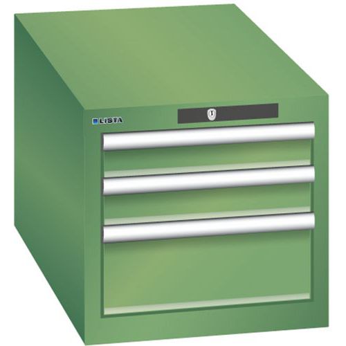 Dílenská zásuvková skřín Lista, 3 zásuvky: 2x75mm + 1x 150mm, 411x725x383 mm, zelená