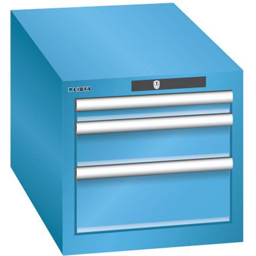 Dílenská zásuvková skřín Lista, 3 zásuvky: 1x50 mm + 1x 100mm + 1x150mm, 411x725x383 mm, světle modrá