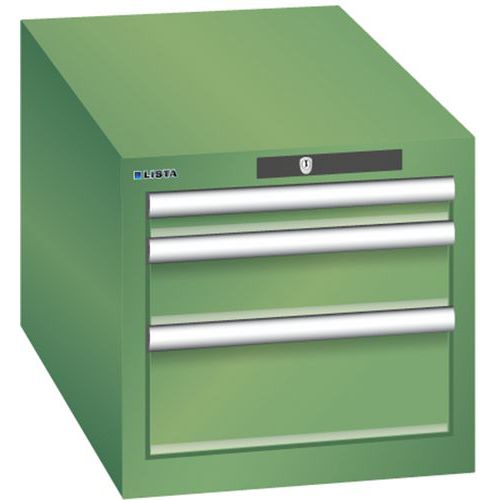 Dílenská zásuvková skřín Lista, 3 zásuvky: 1x50mm + 1x100mm + 1x 150mm, 411x725x383 mm, zelená