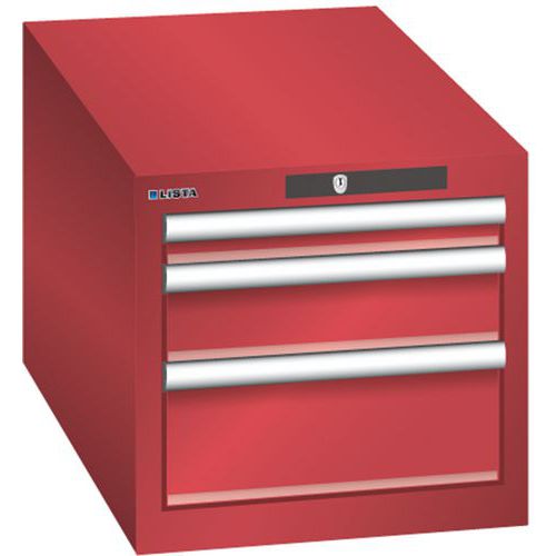 Dílenská zásuvková skřín Lista, 3 zásuvky: 1x50mm + 1x100mm + 1x 150mm, 411x725x383 mm, červená