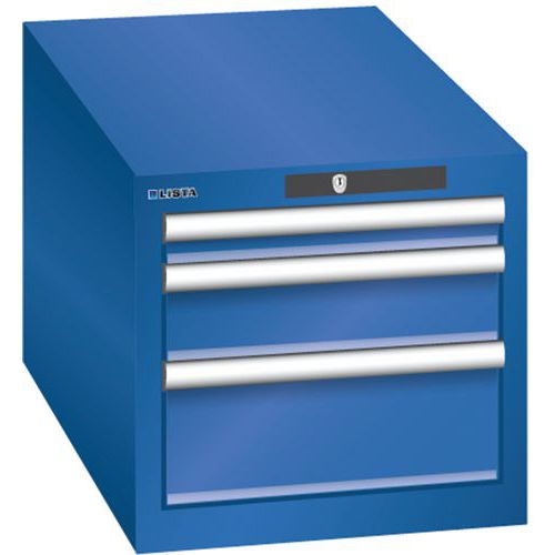 Dílenská zásuvková skřín Lista, 3 zásuvky: 1x50mm + 1x100mm + 1x 150mm, 411x725x383 mm, fluorescentně modrá