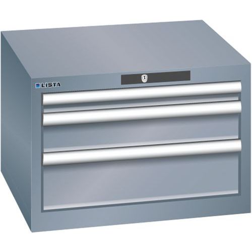 Dílenská zásuvková skříň Lista, 3  zásuvky, 564x572x383mm, tmavě šedá