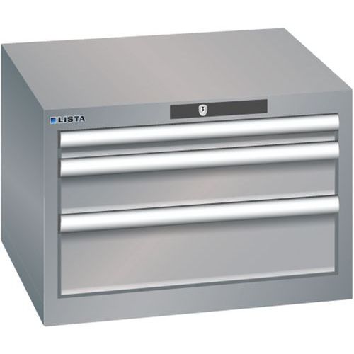 Dílenská zásuvková skříň Lista, 3  zásuvky, 564x572x383mm, šedá/stříbrná