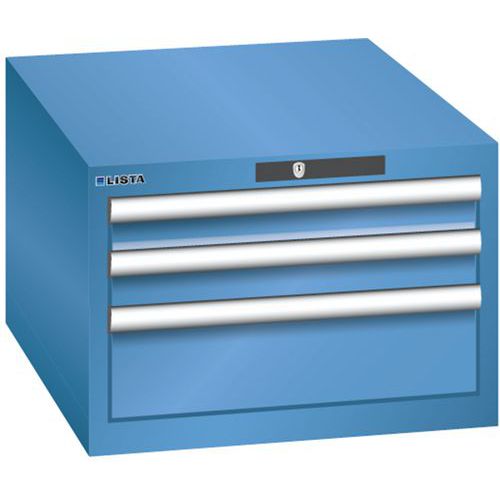Dílenská zásuvková skříň LISTA, 3 zásuvky = 2x 75 + 1x 150mm , 564x725x383mm, modrá