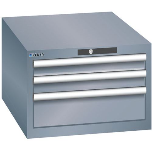 Dílenská zásuvková skříň LISTA, 3 zásuvky = 2x 75 + 1x 150mm , 564x725x383mm, tmavě šedá