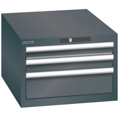 Dílenská zásuvková skříň LISTA, 3 zásuvky = 2x 75 + 1x 150mm , 564x725x383mm, černá