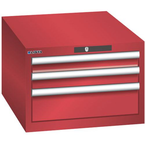 Dílenská zásuvková skříň LISTA, 3 zásuvky = 2x 75 + 1x 150mm , 564x725x383mm, červená