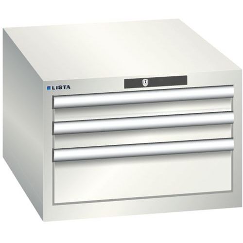 Dílenská zásuvková skříň LISTA, 3 zásuvky = 2x 75 + 1x 150mm , 564x725x383mm, světle šedá