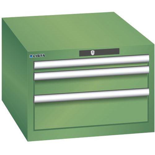 Dílenská zásuvková skříň LISTA, 3 zásuvky = 1x 50 + 1x 100 + 1x 150mm , 564x725x383mm, zelená