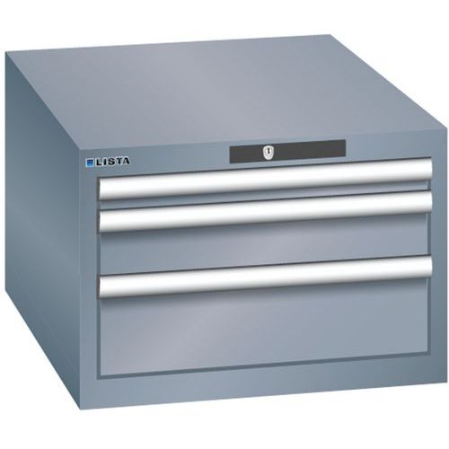 Dílenská zásuvková skříň LISTA, 3 zásuvky = 1x 50 + 1x 100 + 1x 150mm , 564x725x383mm, tmavě šedá