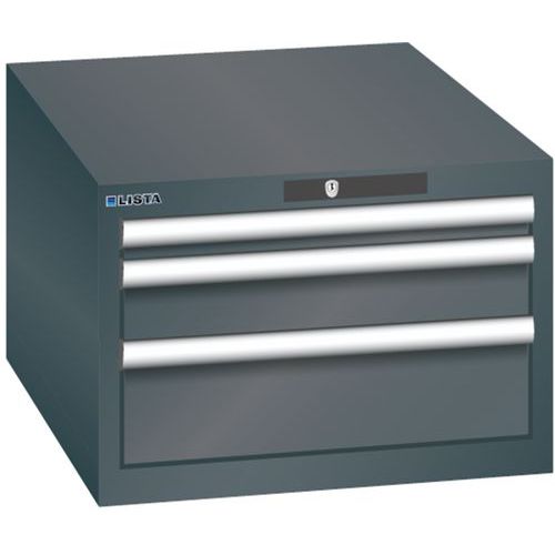 Dílenská zásuvková skříň LISTA, 3 zásuvky = 1x 50 + 1x 100 + 1x 150mm , 564x725x383mm, černá