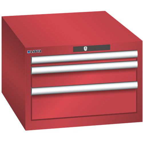 Dílenská zásuvková skříň LISTA, 3 zásuvky = 1x 50 + 1x 100 + 1x 150mm , 564x725x383mm, červená