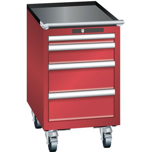 Mobilní dílenská zásuvková skříň Lista, 4 zásuvky, červená