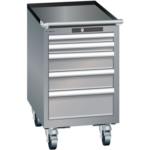 Mobilní dílenská zásuvková skříň Lista, 5 zásuvek, šedá/stříbrná