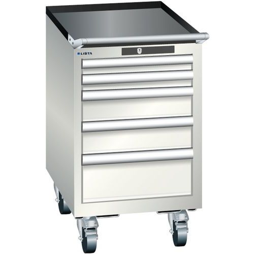 Mobilní dílenská zásuvková skříň Lista, 5 zásuvek, světle šedá