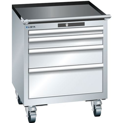 Mobilní dílenská zásuvková skříň LISTA, 411x725x723 mm, 4 zásuvky, šedá