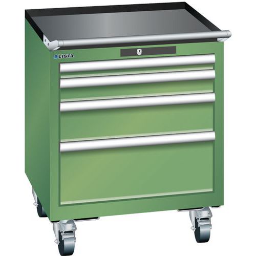 Mobilní dílenská zásuvková skříň LISTA, 411x725x723 mm, 4 zásuvky, zelená