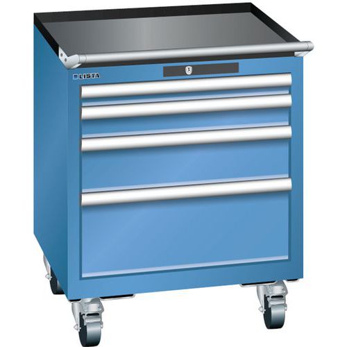 Mobilní dílenská zásuvková skříň LISTA, 411x725x723 mm, 4 zásuvky, modrá