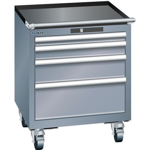 Mobilní dílenská zásuvková skříň LISTA, 411x725x723 mm, 4 zásuvky, tmavě šedá