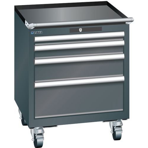 Mobilní dílenská zásuvková skříň LISTA, 411x725x723 mm, 4 zásuvky, černá