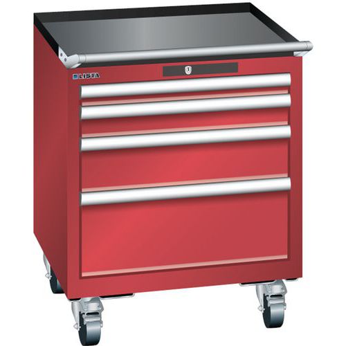 Mobilní dílenská zásuvková skříň LISTA, 411x725x723 mm, 4 zásuvky, červená