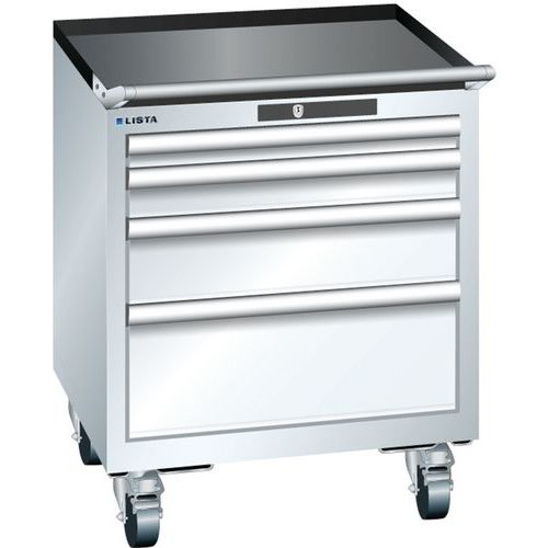 Mobilní dílenská zásuvková skříň LISTA, 411x725x723 mm, 4 zásuvky, bílá