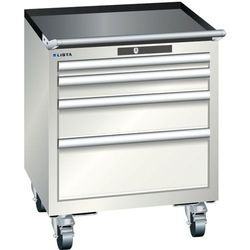 Mobilní dílenská zásuvková skříň LISTA, 411x725x723 mm, 4 zásuvky, světle šedá