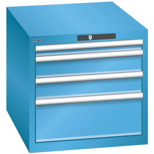 Dílenská zásuvková skříň LISTA, 564x725x533mm, 4 zásuvky, světle modrá