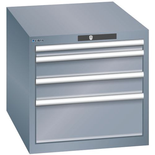 Dílenská zásuvková skříň LISTA, 564x725x533mm, 4 zásuvky, tmavě šedá