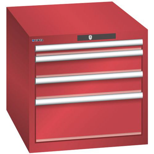 Dílenská zásuvková skříň LISTA, 564x725x533mm, 4 zásuvky, červená