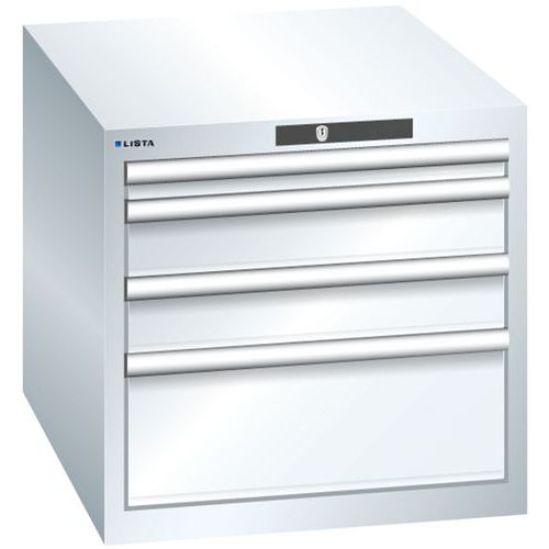 Dílenská zásuvková skříň LISTA, 564x725x533mm, 4 zásuvky, bílá