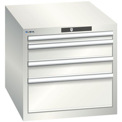 Dílenská zásuvková skříň LISTA, 564x725x533mm, 4 zásuvky, světle šedá