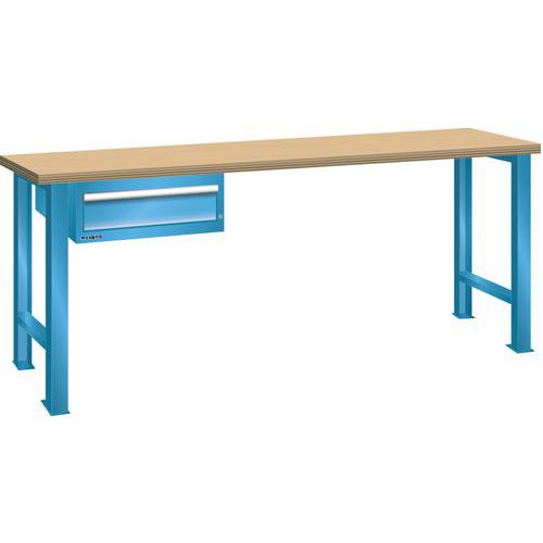 Dílenský pracovní stůl LISTA, 1500x750x890mm, 1 zásuvka, nosnost 600 kg, světle modrá