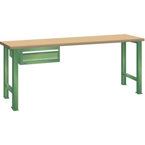 Dílenský pracovní stůl LISTA, 1500x750x890mm, 1 zásuvka, nosnost 600 kg, zelená